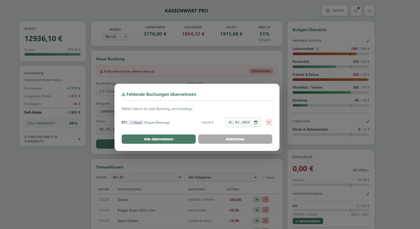 KassenwartPro Budget – Detail