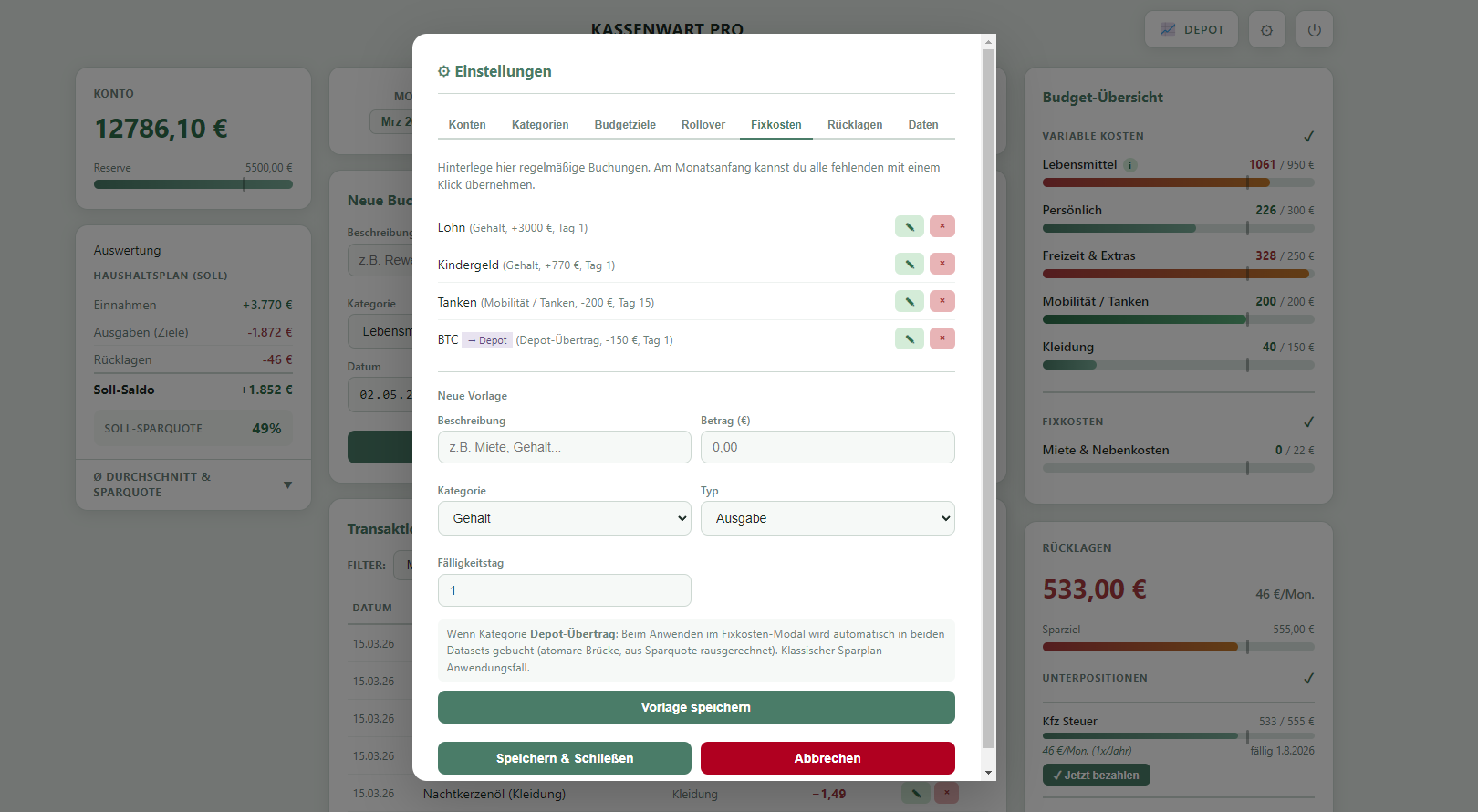 KassenwartPro Depot – Auswertung